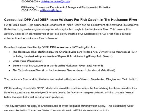 Connecticut DPH and DEEP Issue Advisory for Fish Caught in the Hockanum River