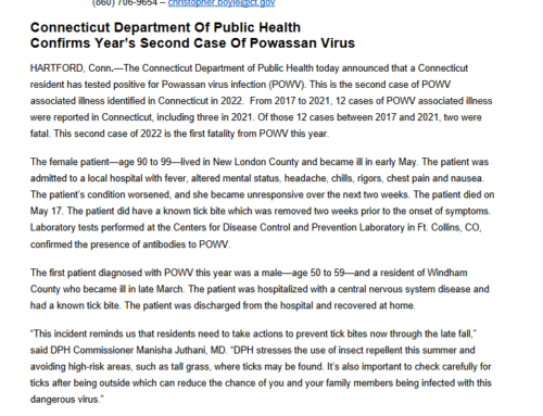 CT DPH Confirms Year’s Second Case of Powassan Virus